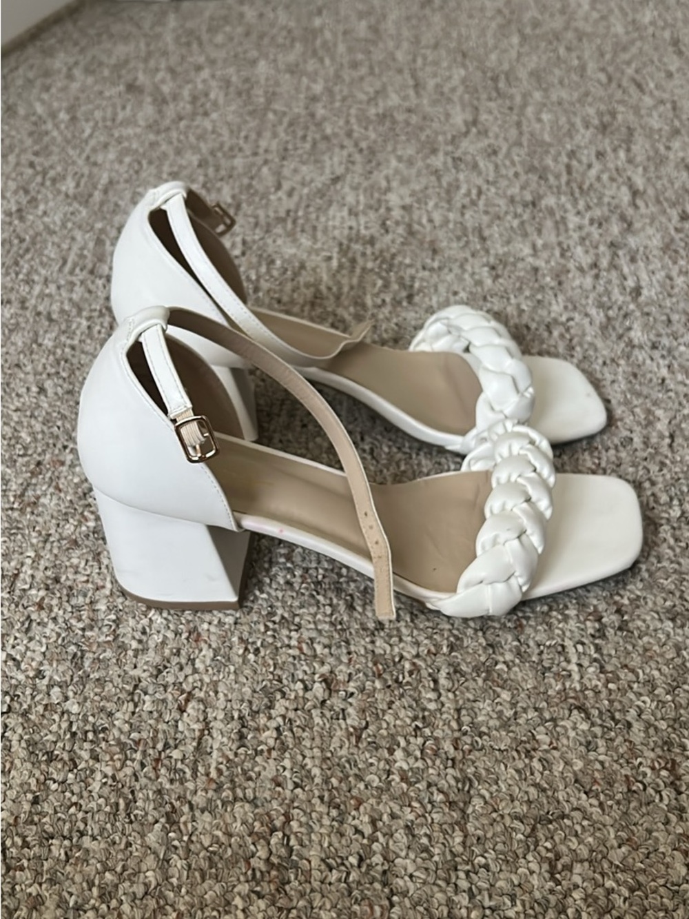 Lulu's White Braided Strap Block Heel Sandals